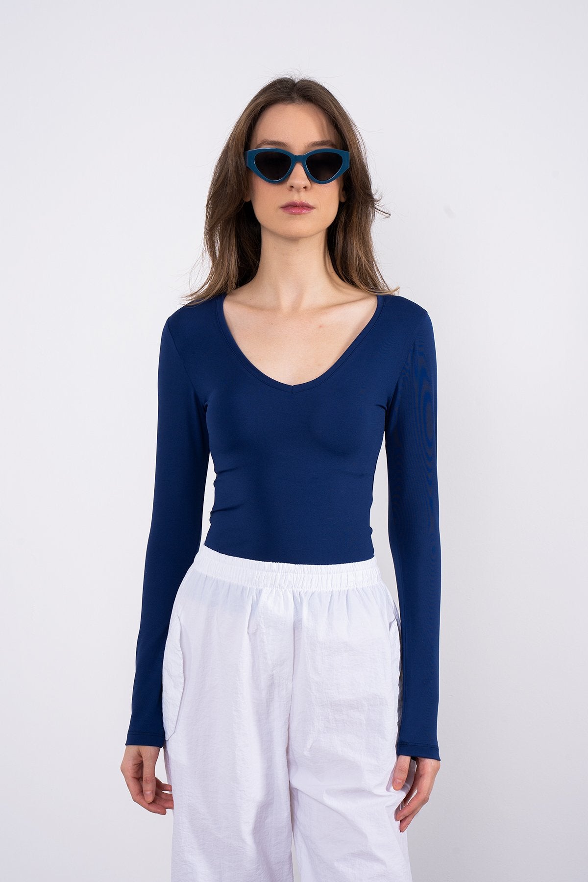 Soft Touch V Yaka Bluz Lacivert