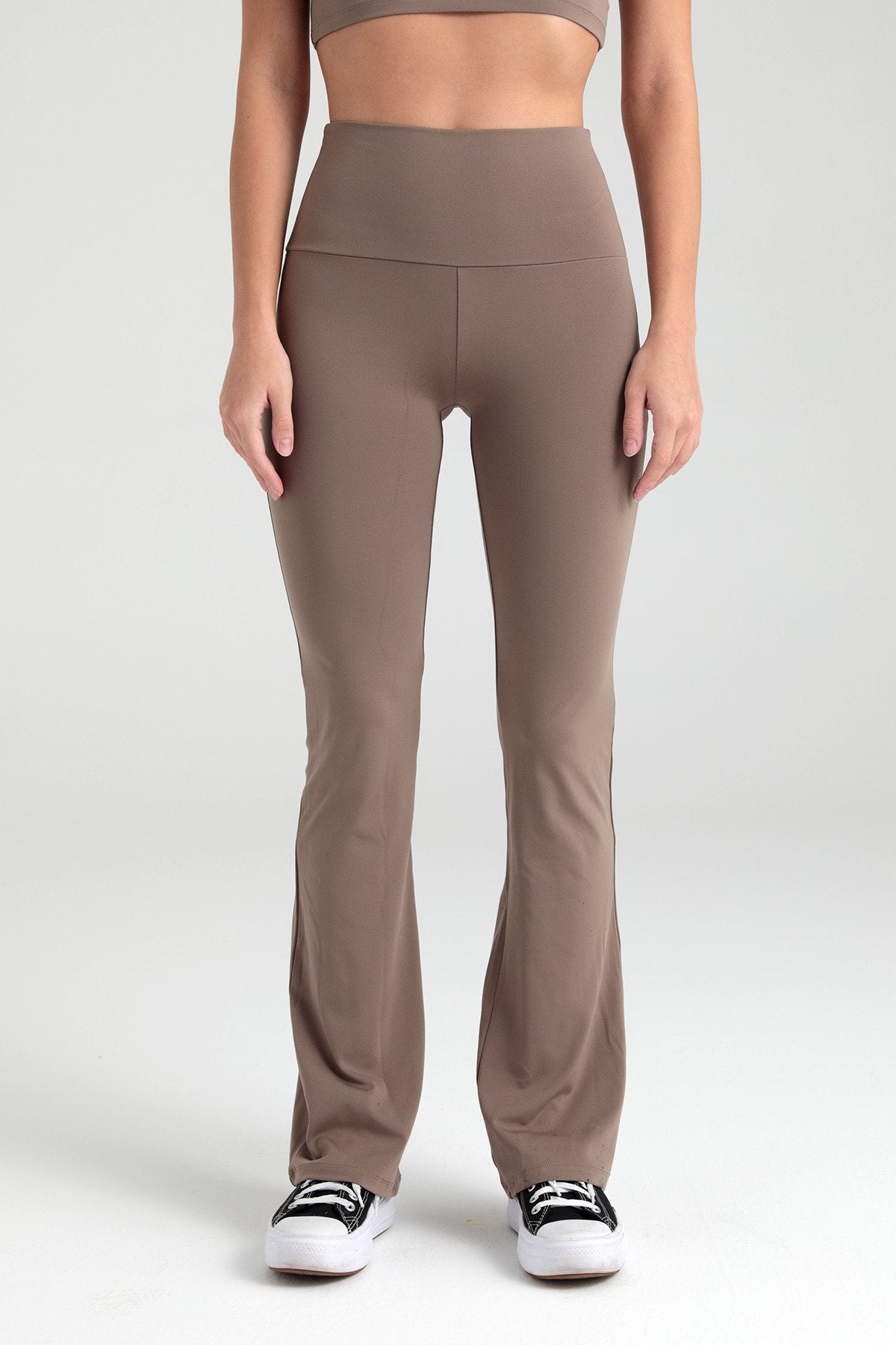 Soft Touch Yüksek Bel Ispanyol Paça Pantolon Vizon