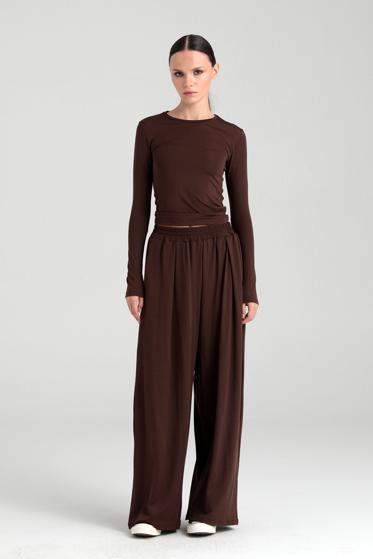 Soft Touch Piliseli Pantolon Kahverengi