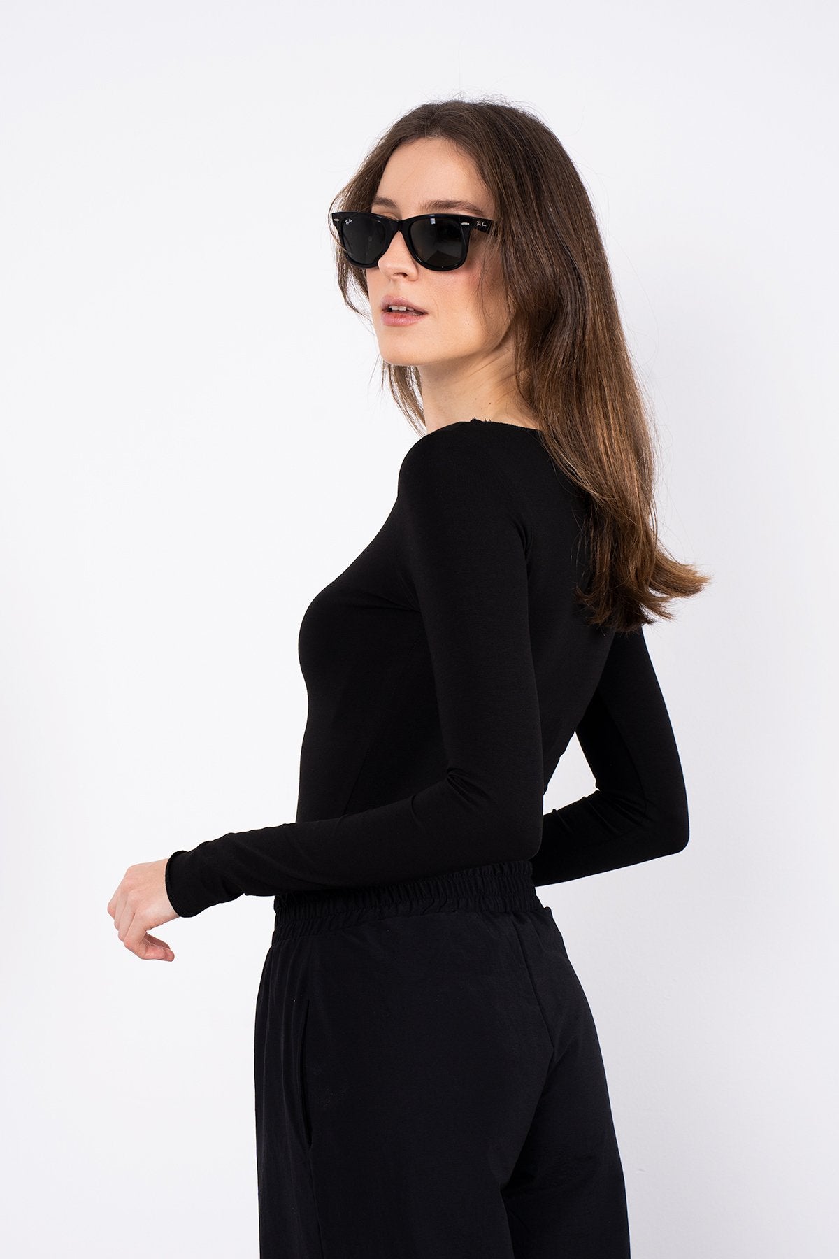 Cotton Kayık Yaka Bluz Siyah