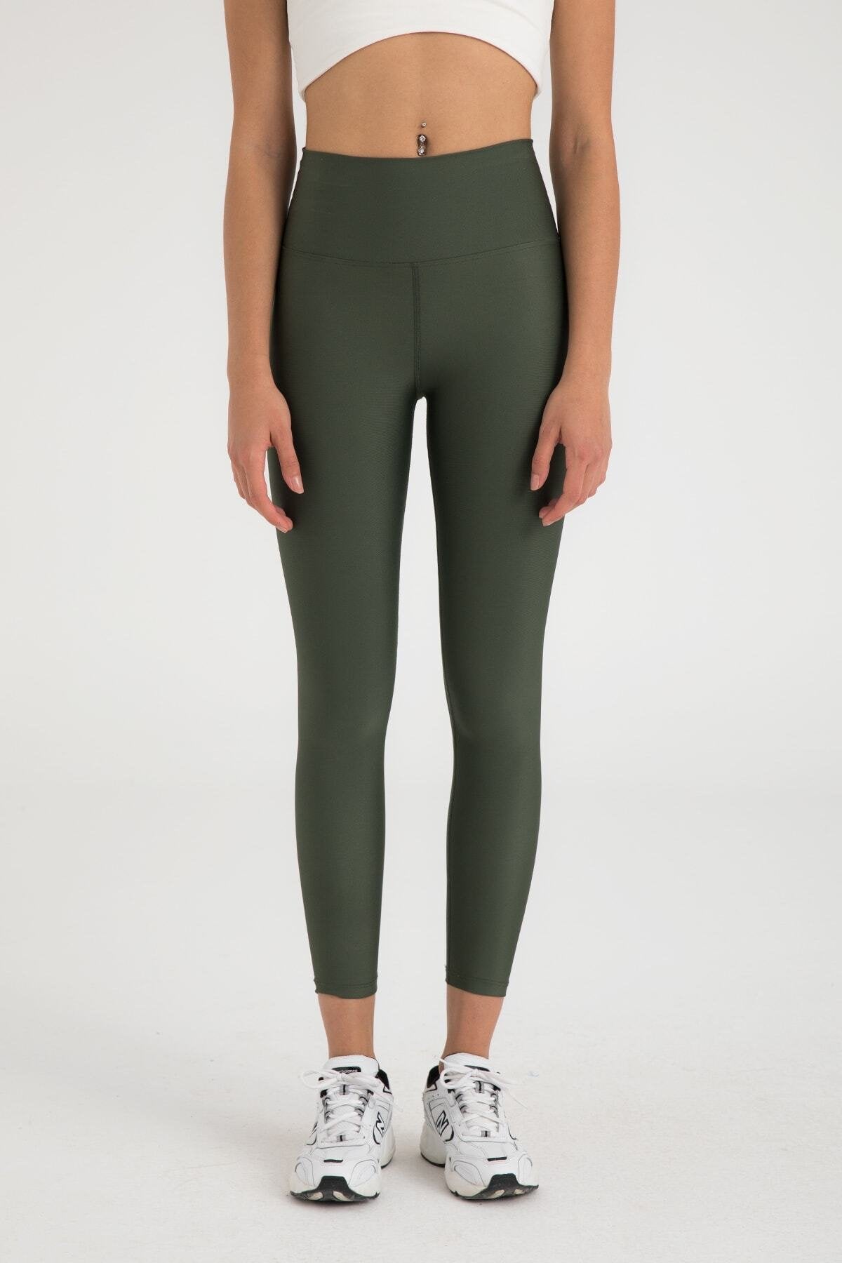 Yüksek Bel Toparlayıcı Spor Tayt Haki