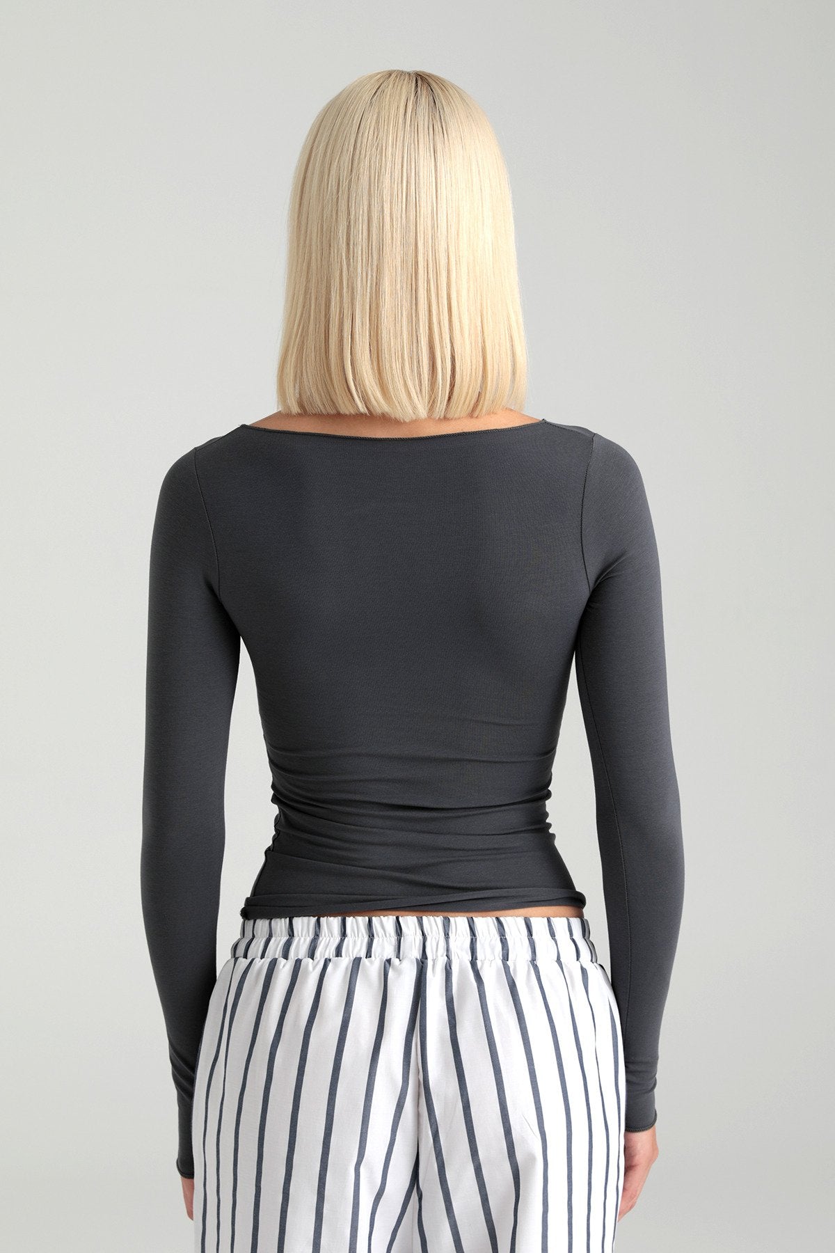 Cotton Kayık Yaka Bluz Füme