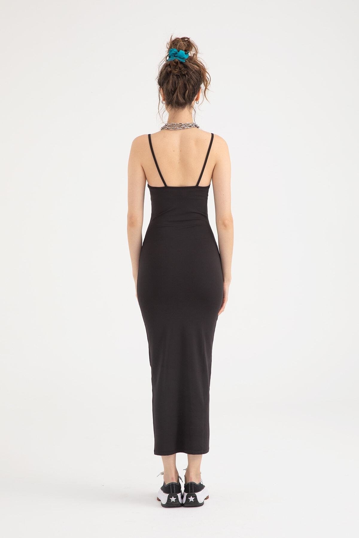 Soft Touch Ip Askılı Elbise Siyah