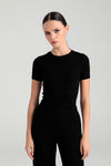 Soft Rib Yuvarlak Yaka Kısa Kol Bluz Siyah