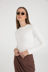 Cotton Yuvarlak Yaka Bluz Ekru
