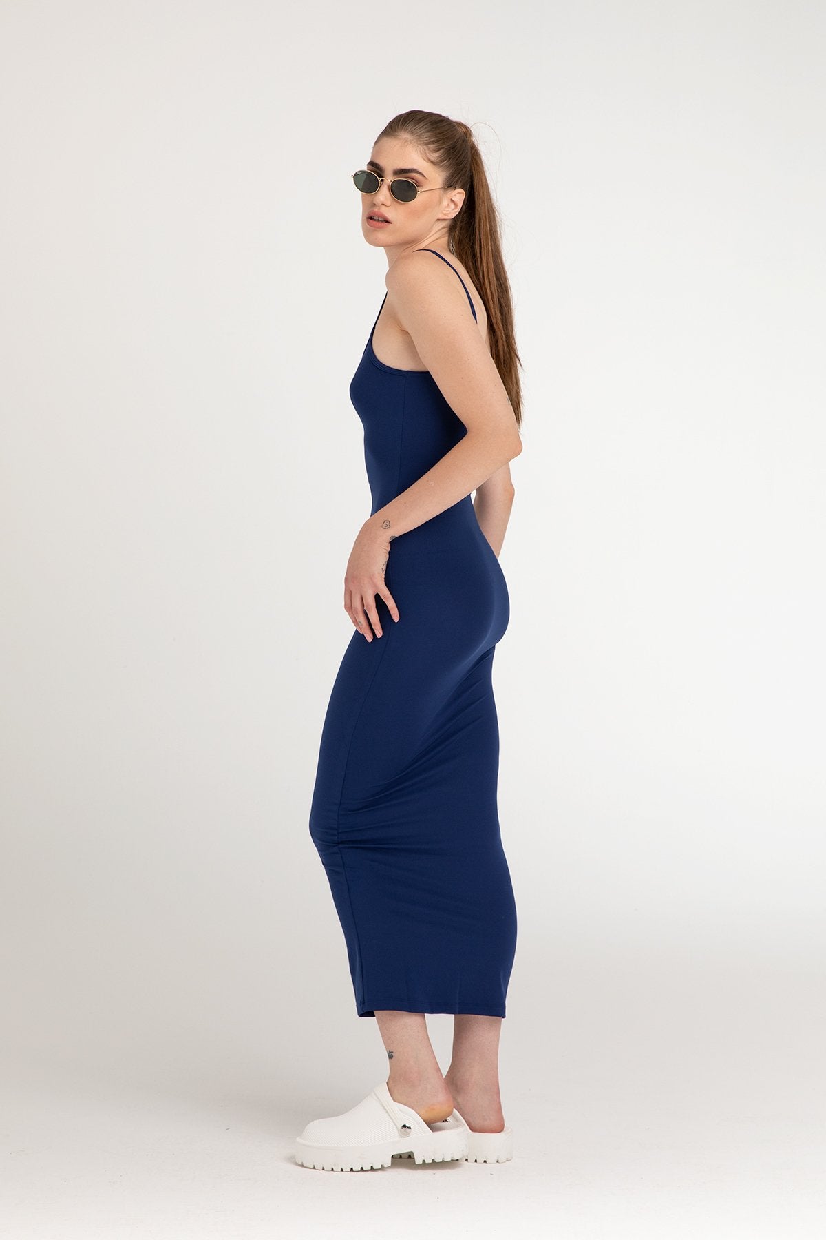 Soft Touch Ip Askılı Elbise Lacivert