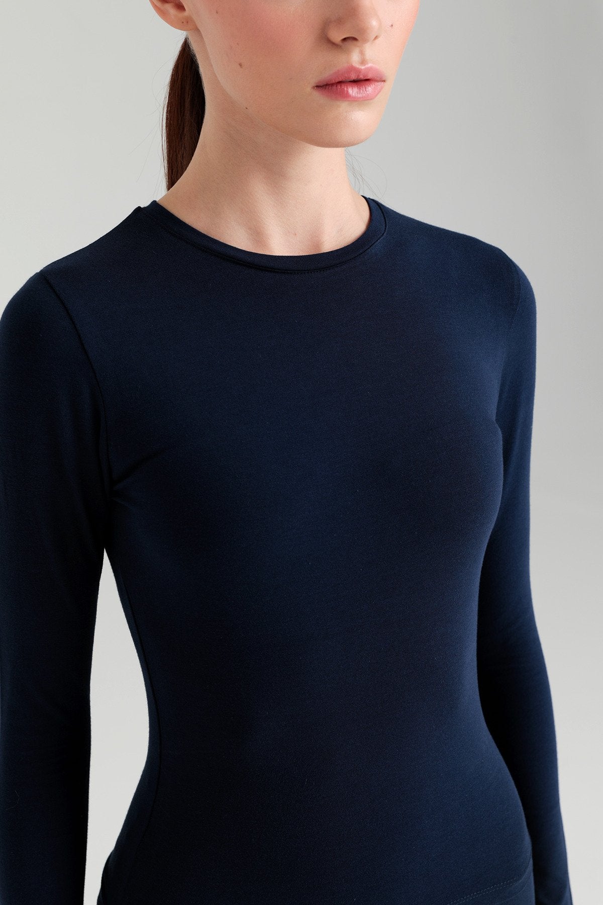 Cotton Yuvarlak Yaka Bluz Lacivert