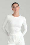 Soft Rib Yuvarlak Yaka Bluz Ekru