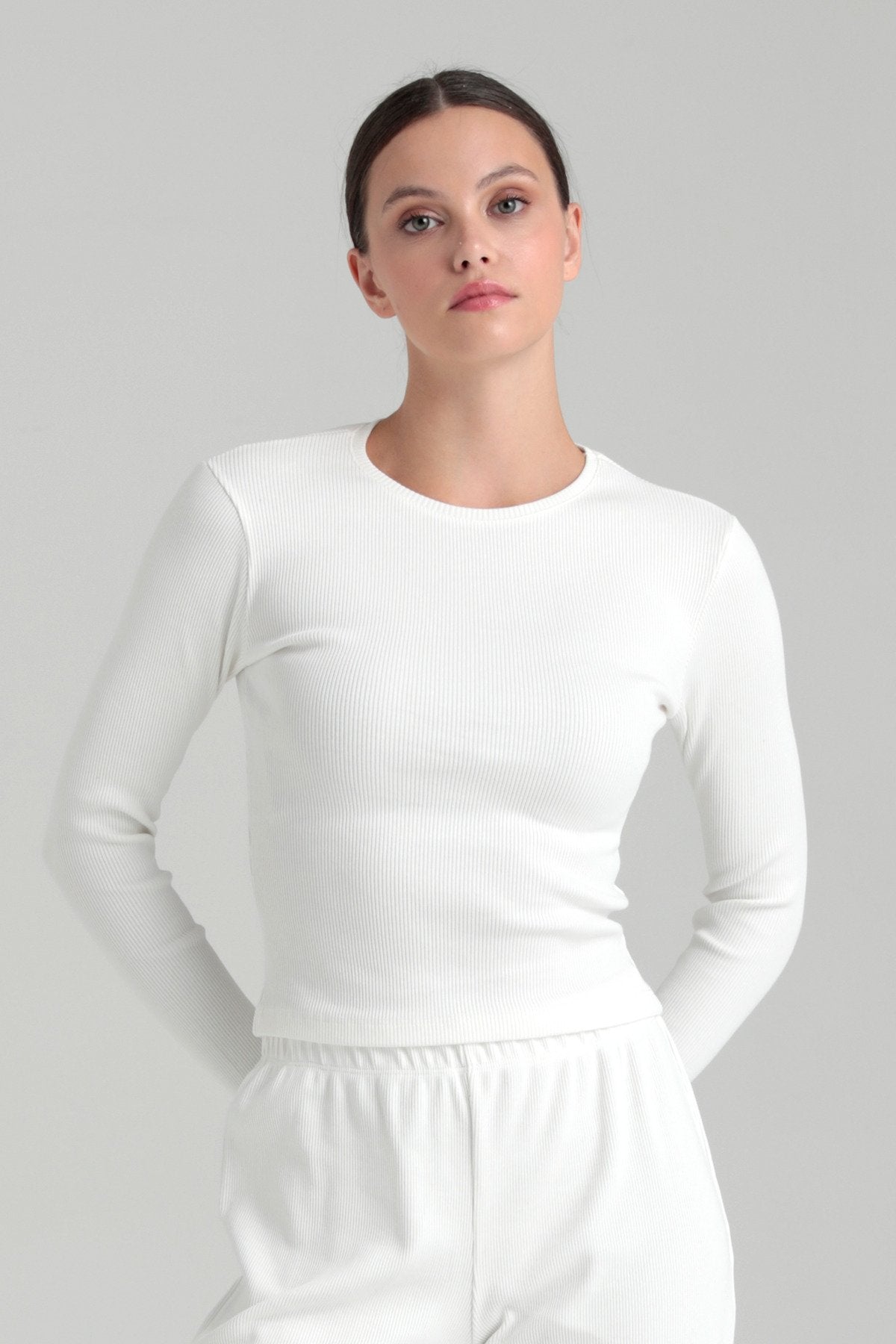 Soft Rib Yuvarlak Yaka Bluz Ekru