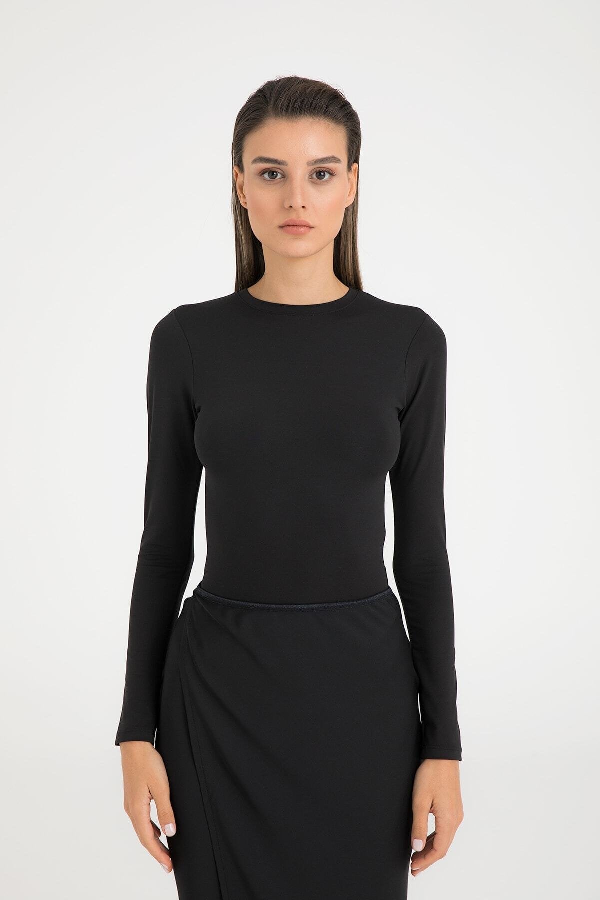 Soft Touch Yuvarlak Yaka Bluz Siyah