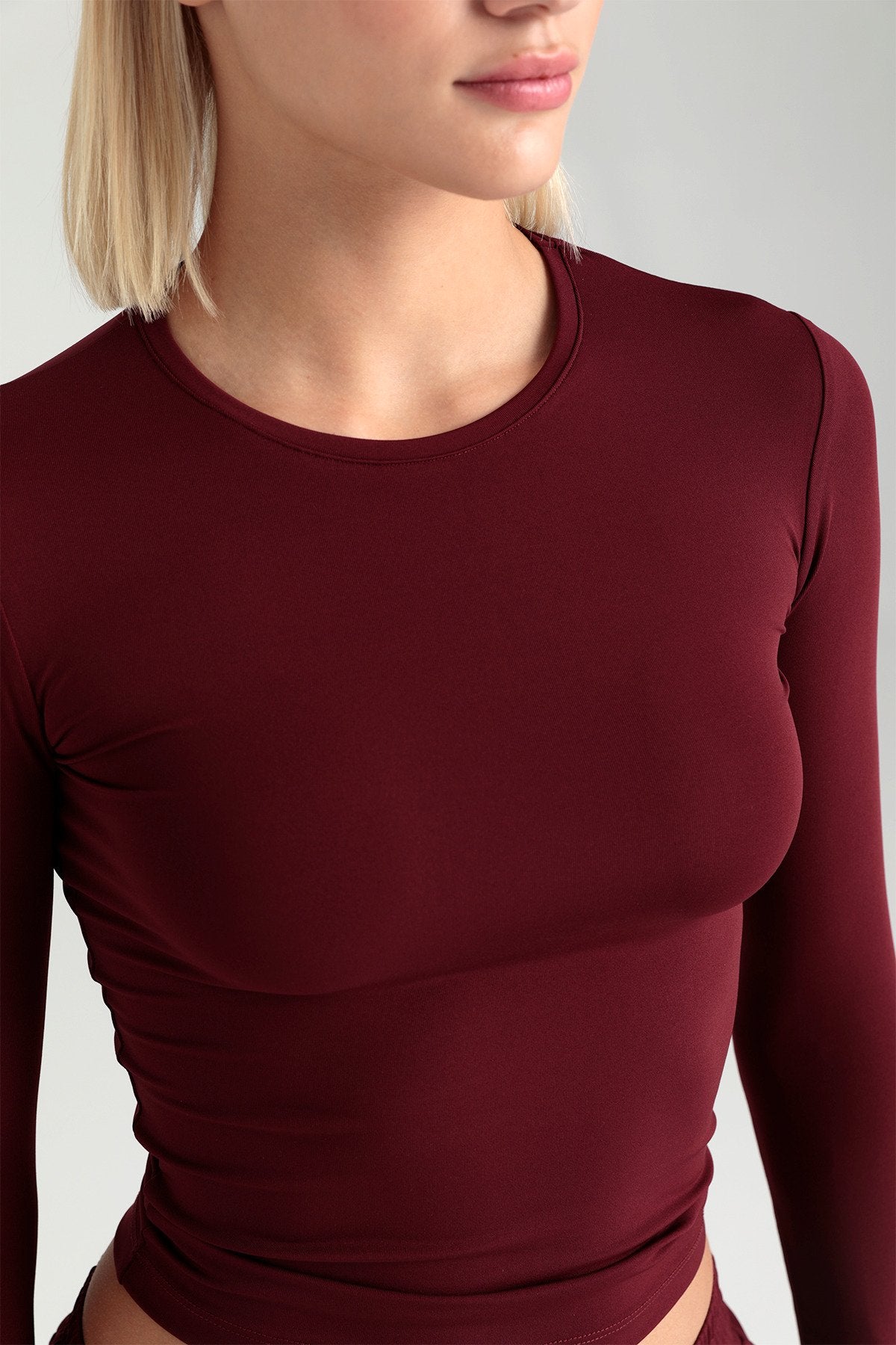 Soft Touch Yuvarlak Yaka Bluz Bordo