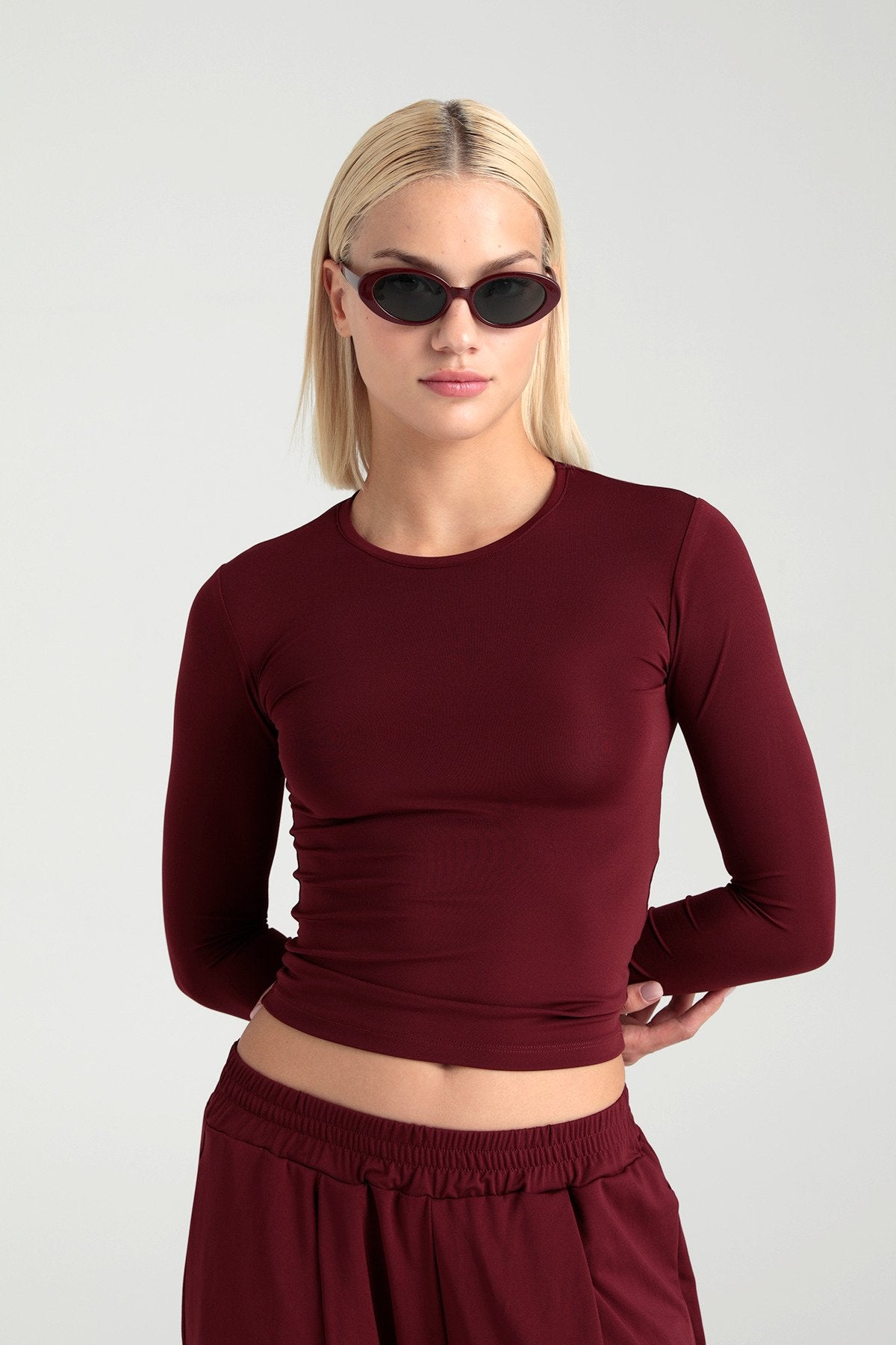 Soft Touch Yuvarlak Yaka Bluz Bordo