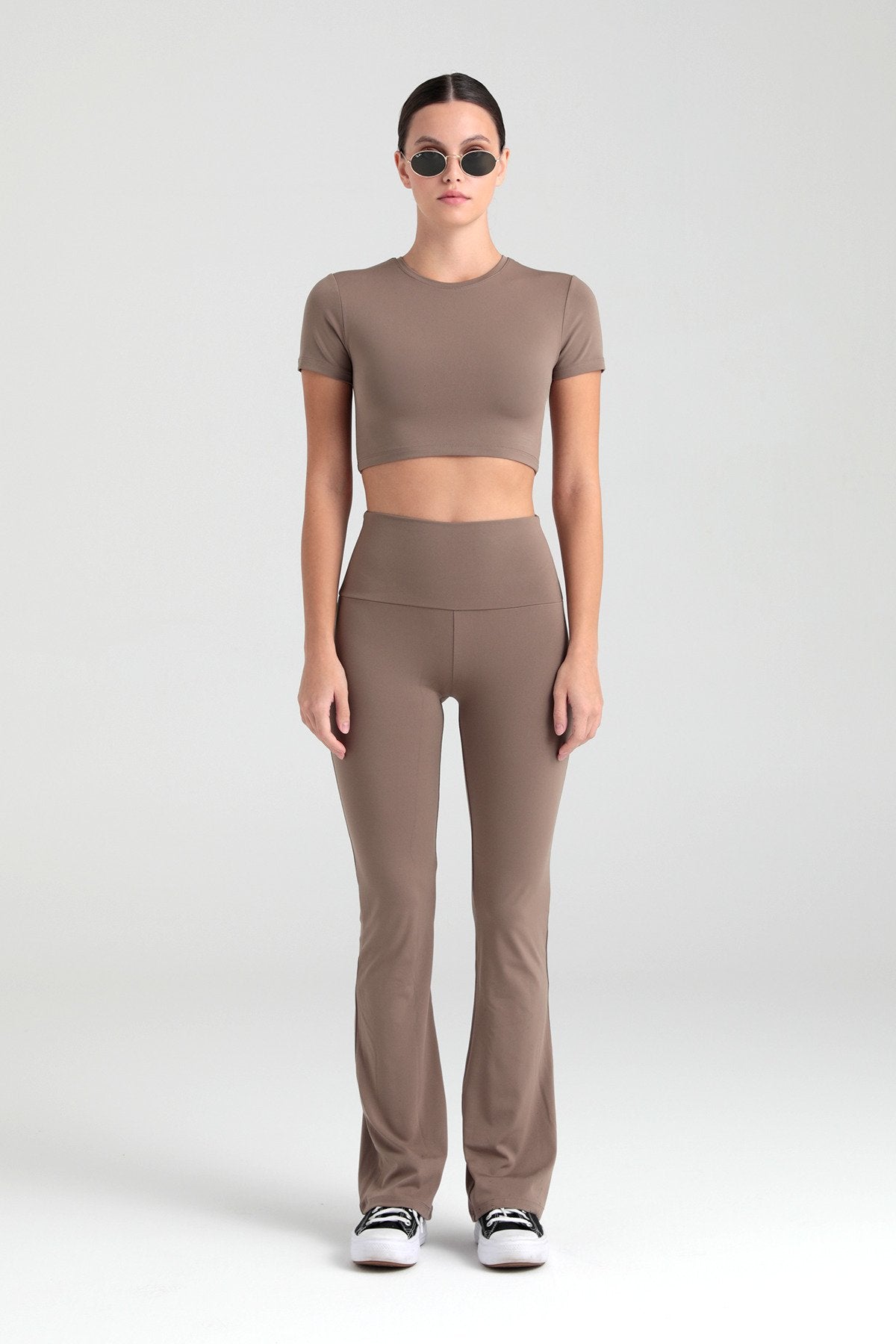 Soft Touch Yüksek Bel Ispanyol Paça Pantolon Vizon