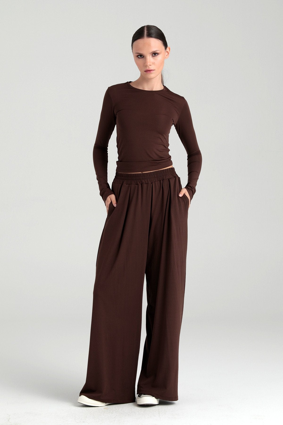 Soft Touch Piliseli Pantolon Kahverengi