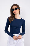 Cotton Kayık Yaka Bluz Lacivert