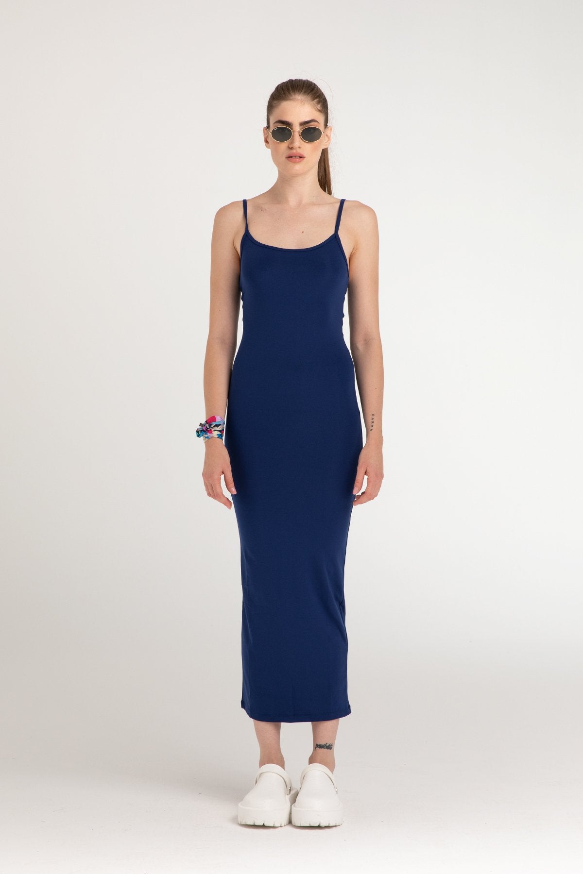 Soft Touch Ip Askılı Elbise Lacivert