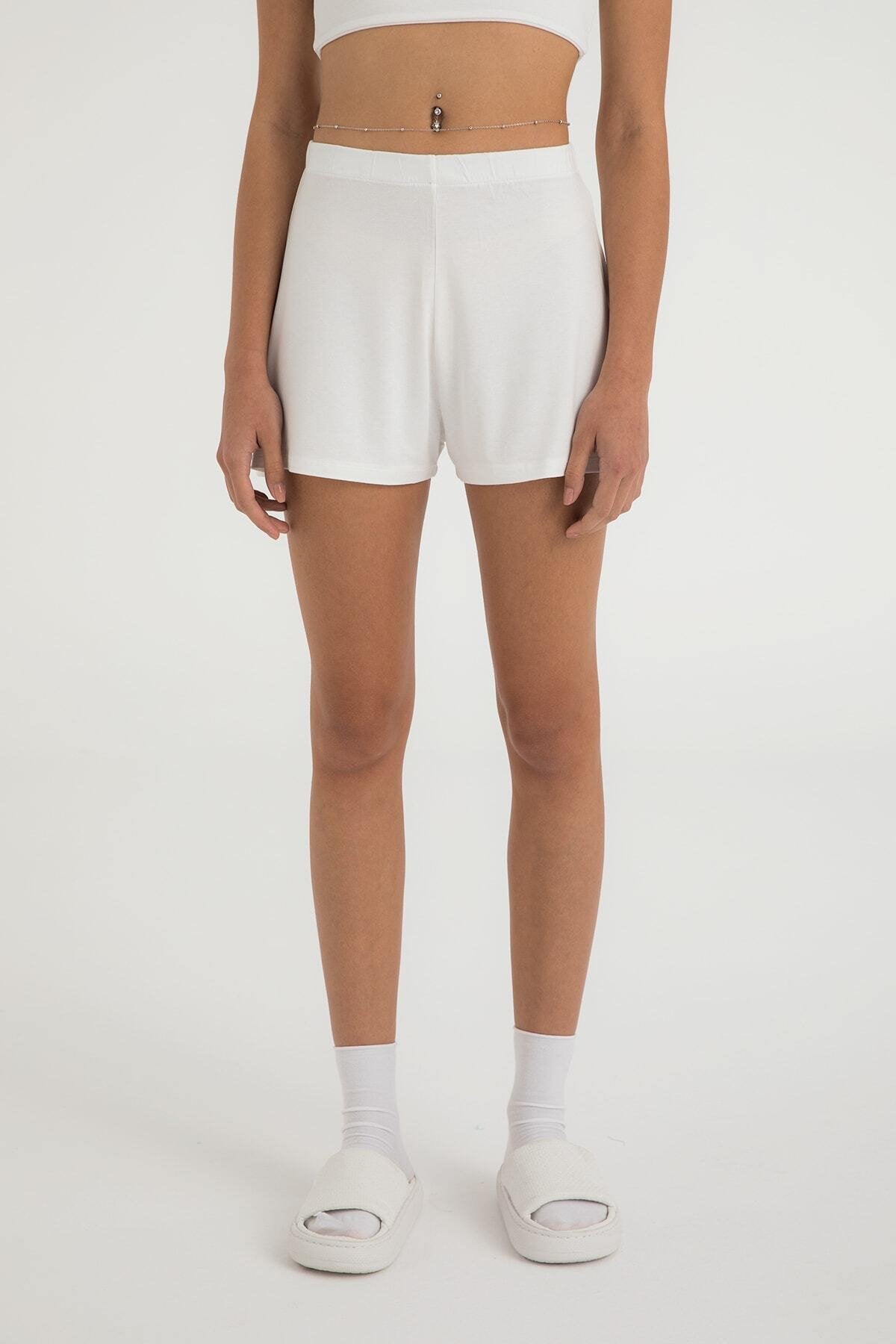 Ultra Soft Lastikli Şort Ekru