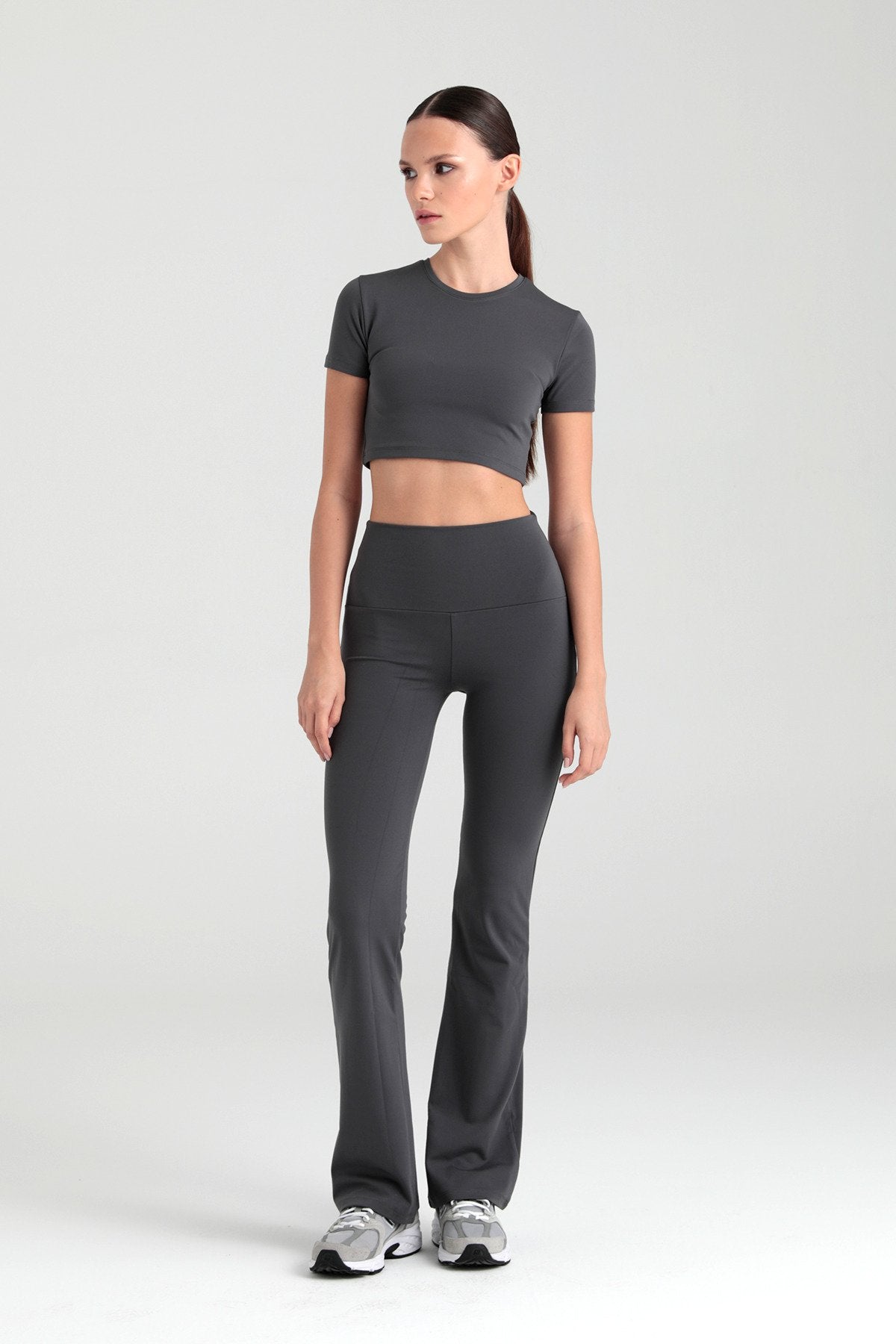 Comfort Yüksek Bel Ispanyol Paça Tayt Füme