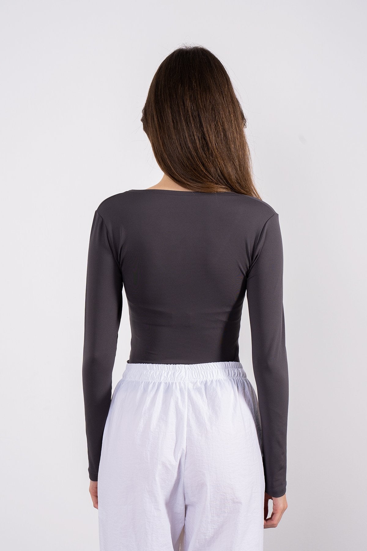 Soft Touch V Yaka Bluz Füme